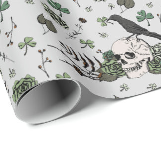 Green Skull und Rose Pattern St Patricks Day Goth Geschenkpapier