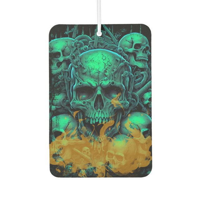 Green Skulls Flames Gothic Scary Lifestyle Autolufterfrischer (Vorderseite)