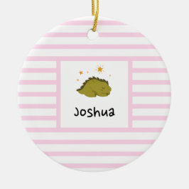 Green Sleepy Baby Dino | Baby Pink Strip Modern Keramik Ornament