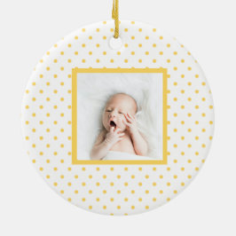 Green Sleepy Baby Dino | Yellow Polka Dot Modern Keramik Ornament