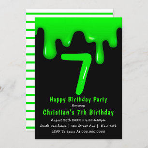 Green Slime 7. Geburtstag Einladungen