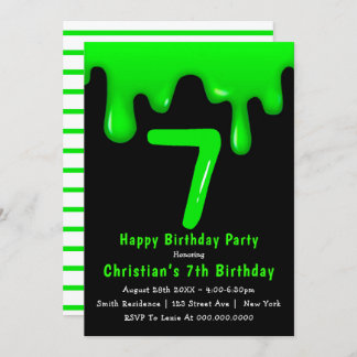 Green Slime 7. Geburtstag Einladungen