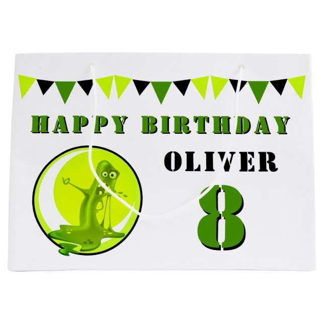 Green Slime Monster Funny Kid's Birthday Große Geschenktüte (Vorderseite)