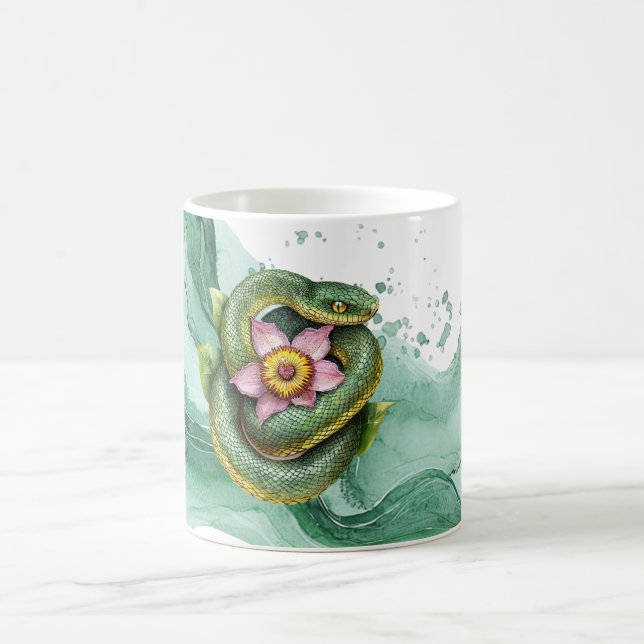 Green Snake Pink Flower Kaffeetasse (Mittel)