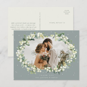 Green Snowberry+Eucalyptus Wedding Danke Foto Postkarte