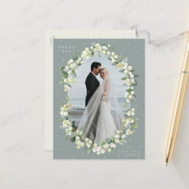 Green Snowberry+Eucalyptus Wedding Danke Foto Postkarte