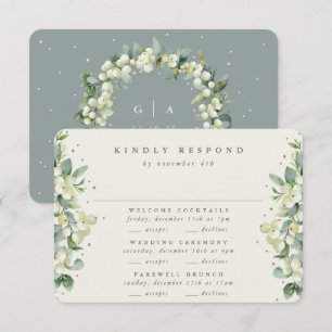 Green Snowberry+Eucalyptus Wedding Multi-Event RSVP Karte