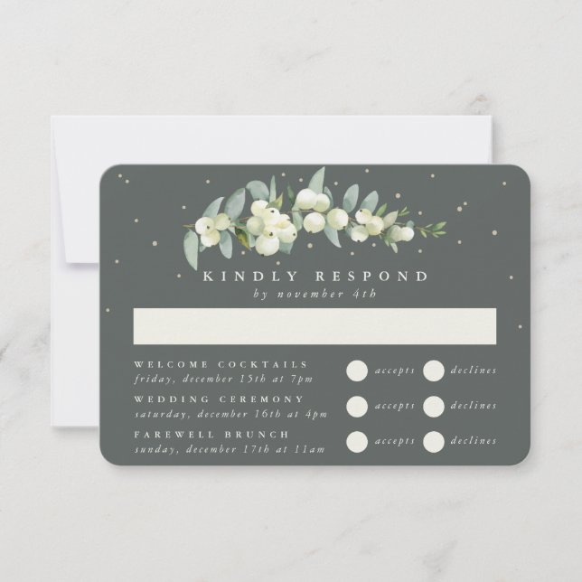 Green Snowberry+Eucalyptus Wedding Multi-Event RSVP Karte (Vorderseite)