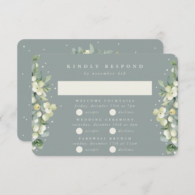 Green Snowberry+Eucalyptus Wedding Multi-Event RSVP Karte (Vorne/Hinten)