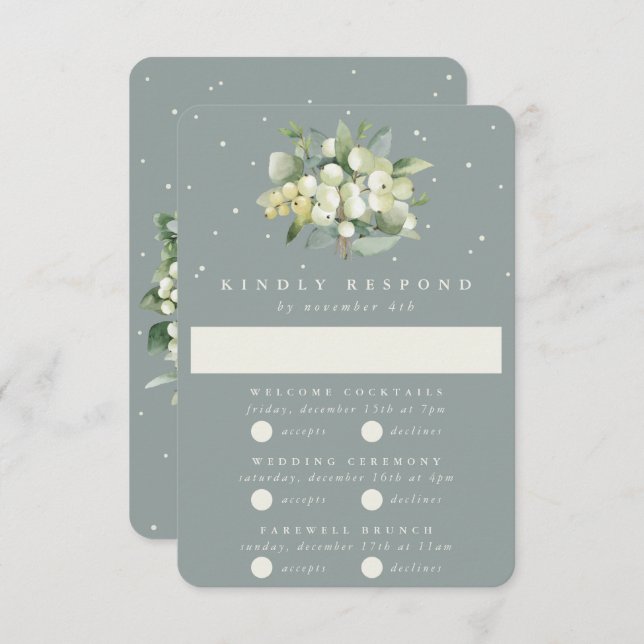 Green Snowberry+Eucalyptus Wedding Multi-Event RSVP Karte (Vorne/Hinten)