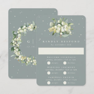 Green Snowberry+Eucalyptus Wedding Multi-Event RSVP Karte