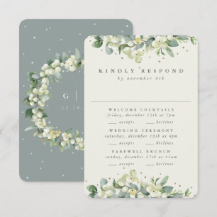 Green Snowberry+Eucalyptus Wedding Multi-Event RSVP Karte