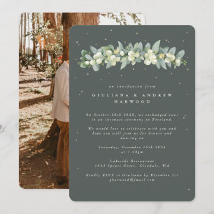 Green Snowberry+Eucalyptus Wedding Reception Foto Einladung