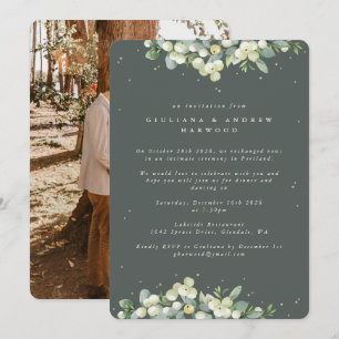 Green Snowberry+Eucalyptus Wedding Reception Foto Einladung