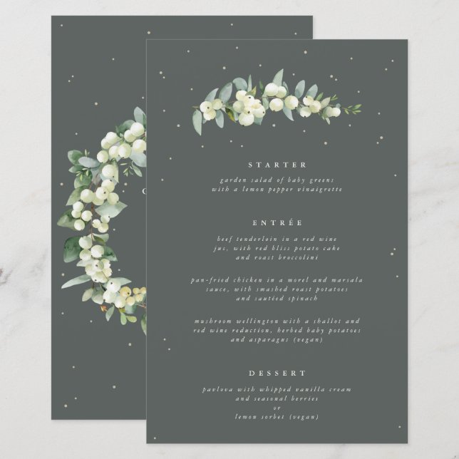 Green Snowberry+Eukalyptus 3 Course Wedding Menu (Vorne/Hinten)