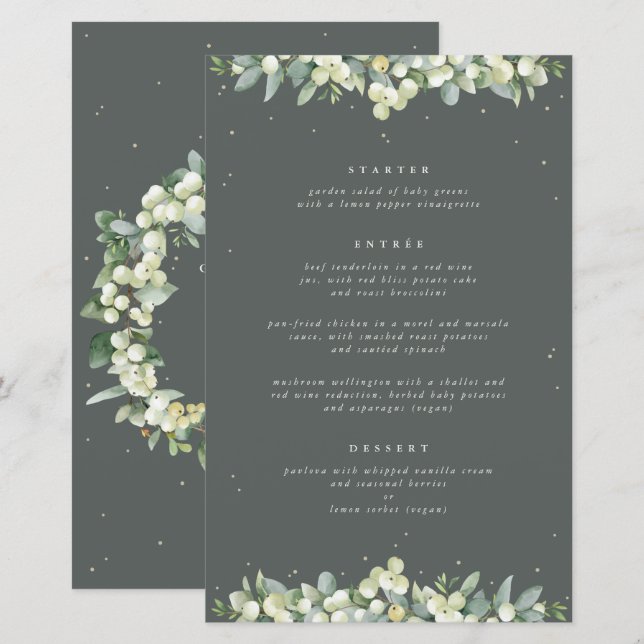 Green Snowberry+Eukalyptus 3 Course Wedding Menu (Vorne/Hinten)