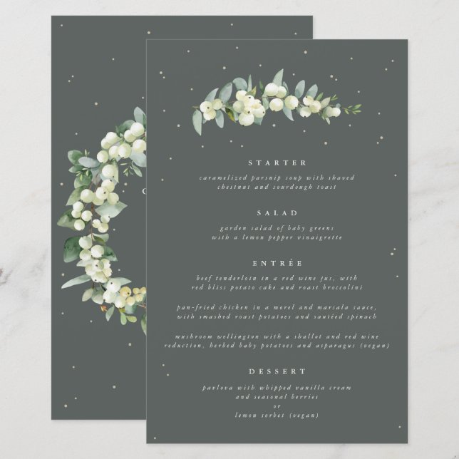 Green Snowberry+Eukalyptus 4 Course Wedding Menu (Vorne/Hinten)