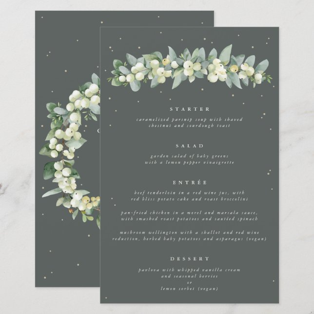 Green Snowberry+Eukalyptus 4 Course Wedding Menu (Vorne/Hinten)