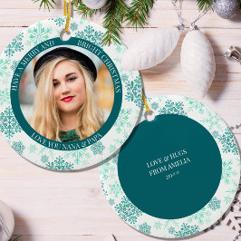 Green Snowflake Merry Bright und Weihnachten Foto Keramik Ornament