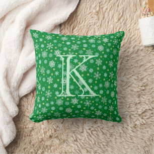 Green Snowflake Moderne elegante Typografie Monogr Kissen