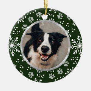 Green Snowflake Paw Muster Pet Foto Keramik Ornament
