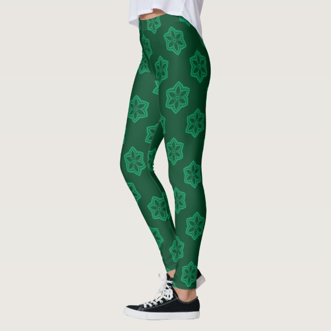 Green Snowflake Star Pattern Leggings (Links)