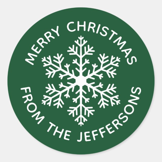 Green Snowflake Weihnachtskleber Runder Aufkleber (Vorderseite)