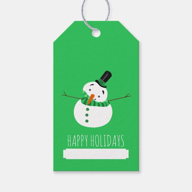 Green Snowman, Happy Holidays Geschenkanhänger (Vorderseite)