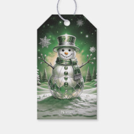Green Snowman Snowflakes Holiday Gift Tag Geschenkanhänger
