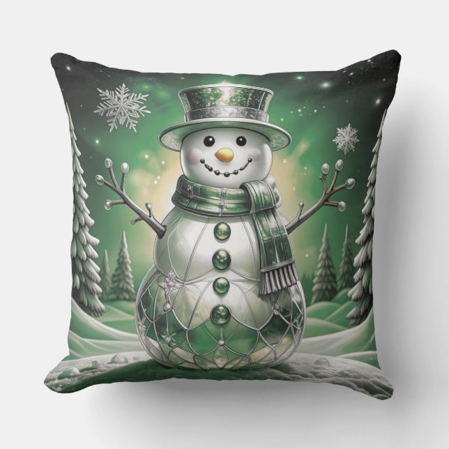 Green Snowman Snowflakes Holiday Throw Pillow Kissen (Vorderseite)