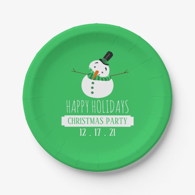 Green Snowman, Weihnachts-Party Pappteller (Vorderseite)