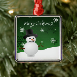 Green Snowman Winter Scene Keramik Ornament