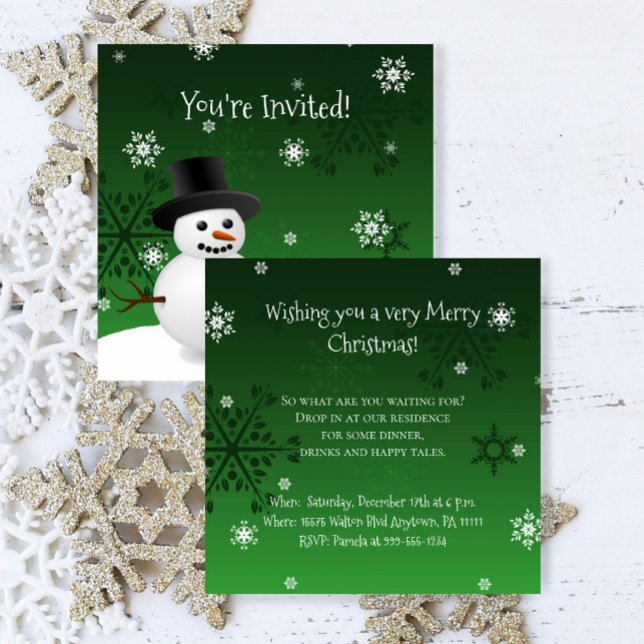 Green Snowman Winter Scene Weihnachtseinladung Einladung (Green Snowman Winter Scene Christmas Party Invitation)