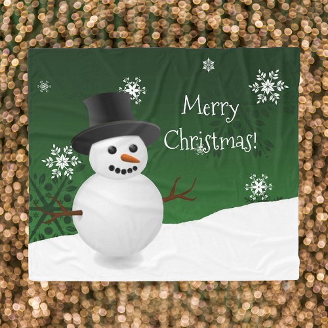 Green Snowman Winter Szene Weihnachtsblanket Fleecedecke (Green Snowman Winter Scene Christmas Fleece Blanket)