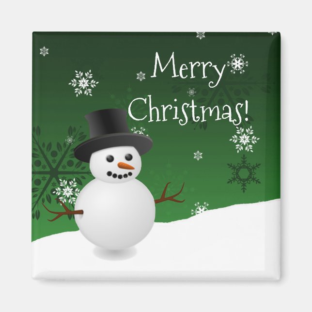 Green Snowman Winterlandschaft Weihnachtsmagnet Magnet (Vorne)