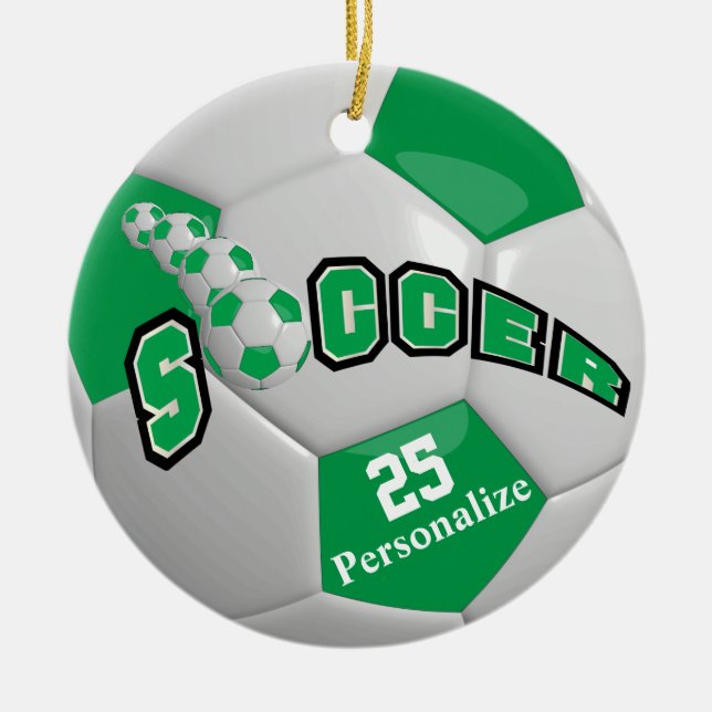 Green Soccer Ball | Personalisieren Keramik Ornament (Vorne)