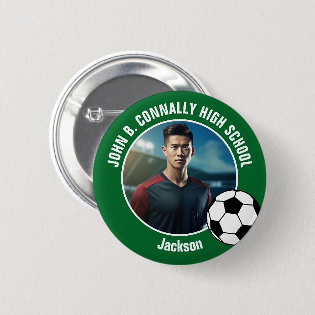 Green Soccer Player Photo High School Spirit Button (Vorne & Hinten)