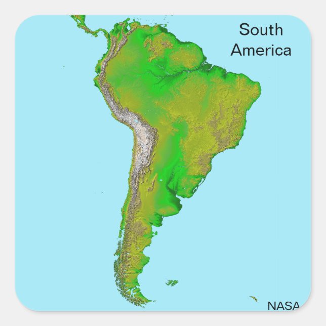Green South America von NASA Satellite Image Quadratischer Aufkleber (Vorderseite)
