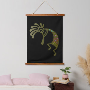 Green Southwestern Kokopelli Wandteppich Mit Holzrahmen