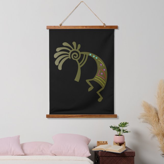 Green Southwestern Kokopelli Wandteppich Mit Holzrahmen (Schlafzimmer)