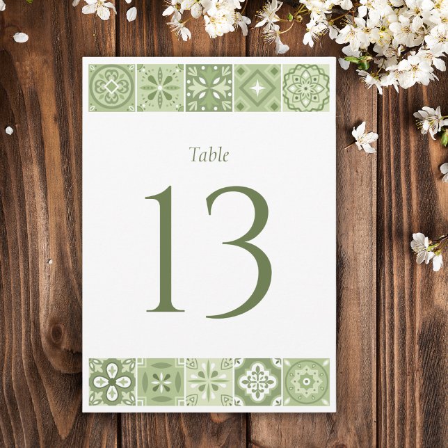 Green Spanish tiles table number Ankündigung (Von Creator hochgeladen)