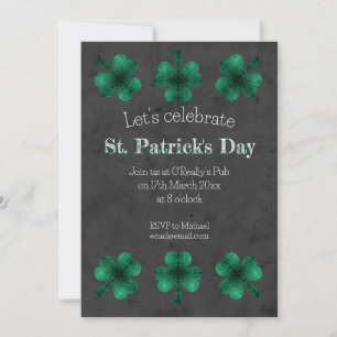 Green Sparkle Kleeblatt Gray St Patrick Day Einladung