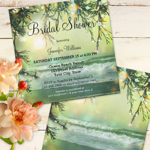 Green Sparkling Lights Beach Brautparty laden ein Einladung