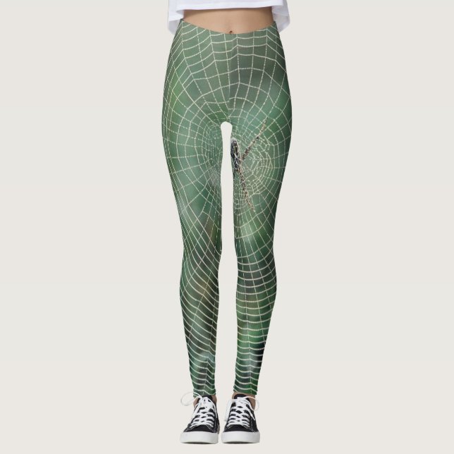 Green Spider Web Print Leggings & Yoga Pants (Vorderseite)