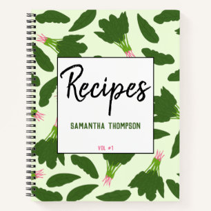 Green Spinach Blätter Muster Rezepte Kochbuch Notizbuch