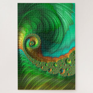 Green Spiral Nautical Wave Holographic Fraktal Art Puzzle