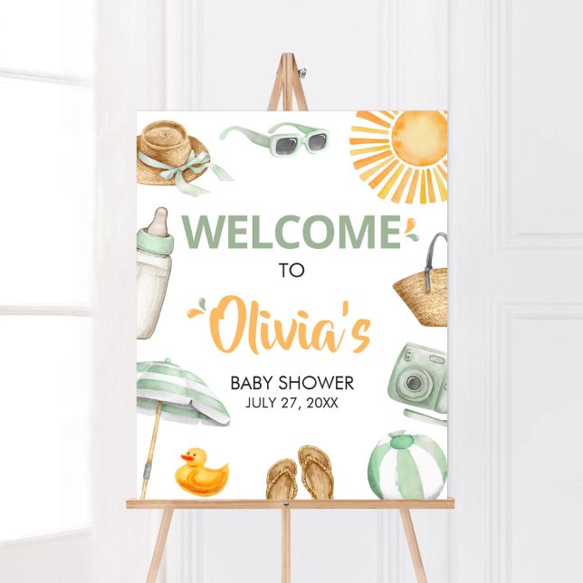 Green Splish Splash Baby Dusche Willkommen Poster (Summer Baby Bash Baby Shower Welcome Sign)