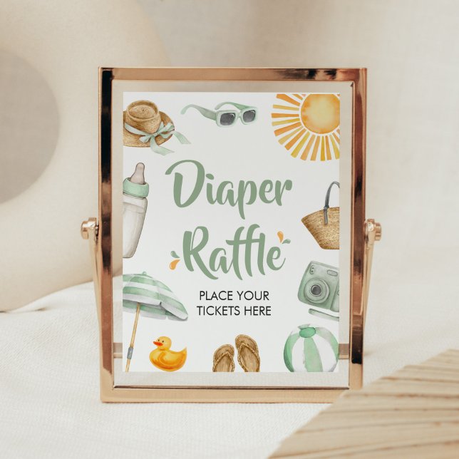 Green Splish Splash Baby Dusche Windel Raffel Poster (Summer Baby Bash Baby Shower Diaper Raffle Sign)