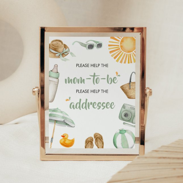 Green Splish Splash Baby Duschvorrichtung Poster (Summer Baby Bash Baby Shower Envelope Station Sign)