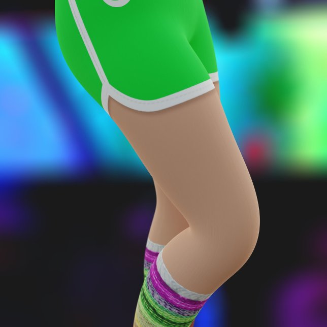 Green Sport Shorts 80er Fashion Retro Leg Warmer Leggings (Fun leggings to wear at your 80's roller skating themed bachelorette party. Just add your number)